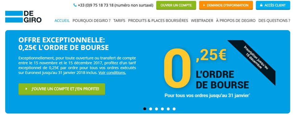 DEGIRO offre exceptionnelle : 0,25€ par ordre jusqu’au 31 janvier 2018