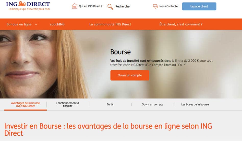 printscreen de l'offre bourse de la banque en ligne ing