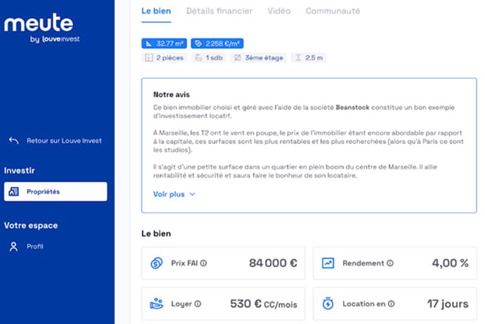 interface de l'application meute invest